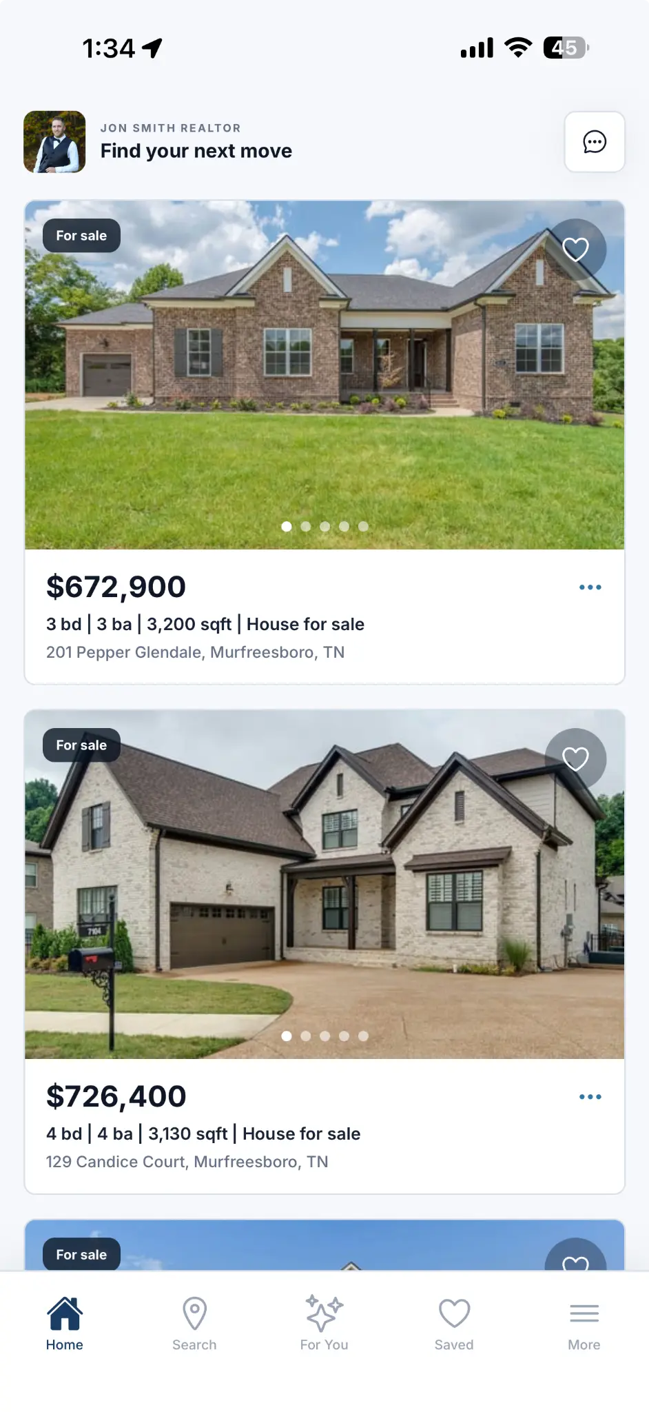 Tullahoma realtor app home feed with featured listings